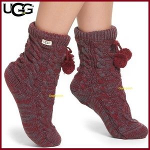 UGG Fleece Lined Pom Pom Socks Cozy Boot Cute New